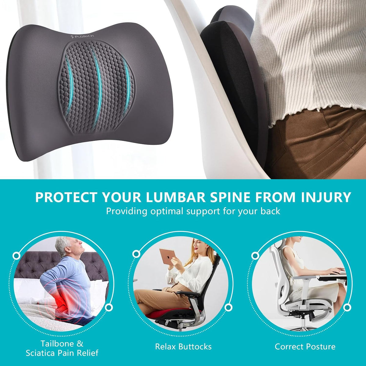 FLORICH Lumbar Support with Car headrest Back Pillow for Chair Headrest Pillow with Gel Memory Foam Massage Point Memory Foam Back Pillow for Office Chair(Grey)
