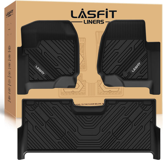 LASFIT Floor Mats for Ford F250 F350 F450 2017-2026 Crew Cab Front Bucket Seat|Rear W/Fold-Flat Storage All Weather Carpet Floor(Not fit Vinyl Floor) Super Duty TPE Car Floor Liner, 1st&2nd Row