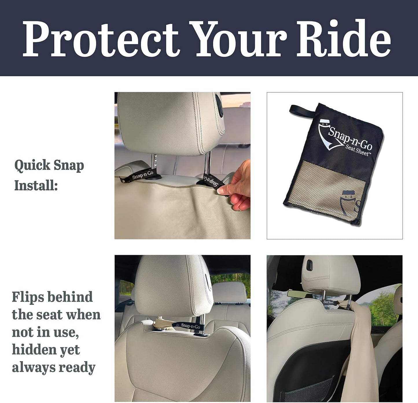 Car Seat Towel Cover After Gym Workout Yoga Pets | Snap-n-Go Seat Sheet™ Universal Fit with Headrest Post Straps, Quick-Dry Washable Sweat Protector for Cars, Trucks, SUVs Interior Protection (Beige)