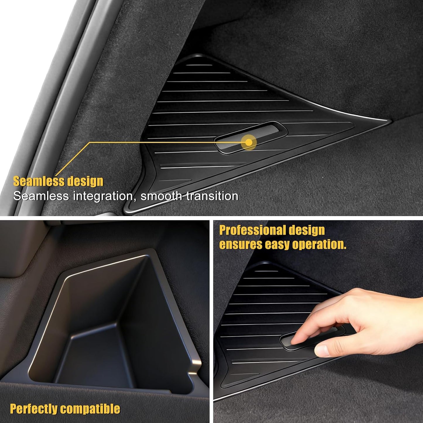 Trunk Storage Bins with Lids Custom Fit 2025 2026 Tesla Model Y Juniper 5 Seater, 2PCS Waterproof TPE Rear Side Cargo Organizer Boxes with Anti-Slip ABS Covers, Black