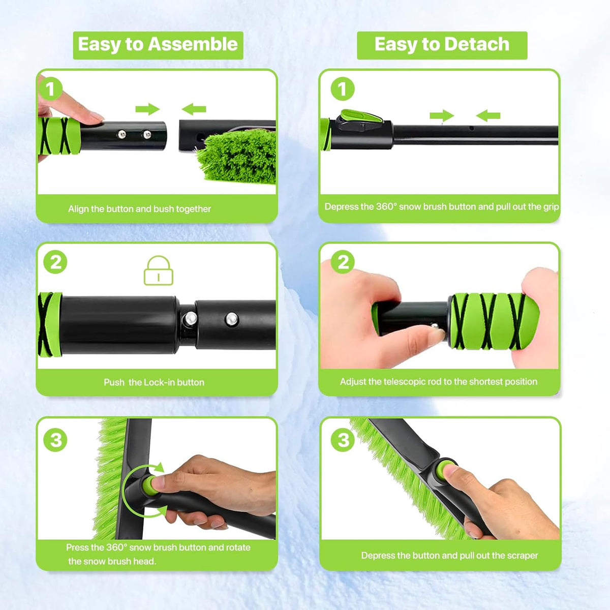 44 in Extendable Snow Brush and Ice Scraper for Car Windshield, Green