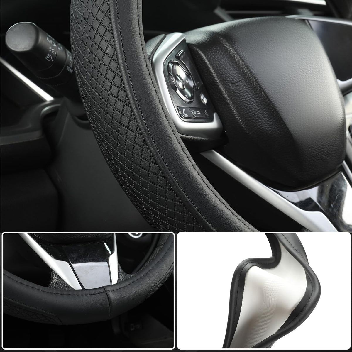 West Llama Customized Auto Car Steering Wheel Cover for Honda Accord Civic CR-V HR-V Pilot Fit Passport Odyssey 14.5-15inch(Black-Standard Size)