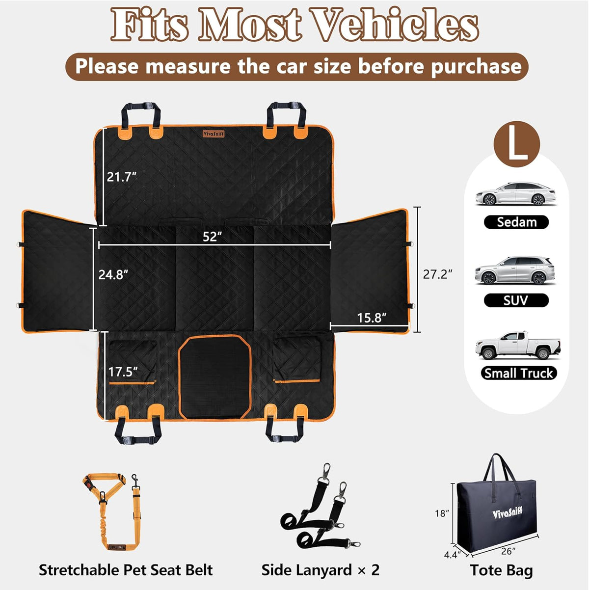 Dog Car Seat Cover for Back Seat – 900D Oxford Heavy Duty Hard Bottom Extender, Waterproof Dog Hammock with Mesh Window, Joint-Friendly Sponge Pad, Supports 600LBS – Fits Sedan/SUV