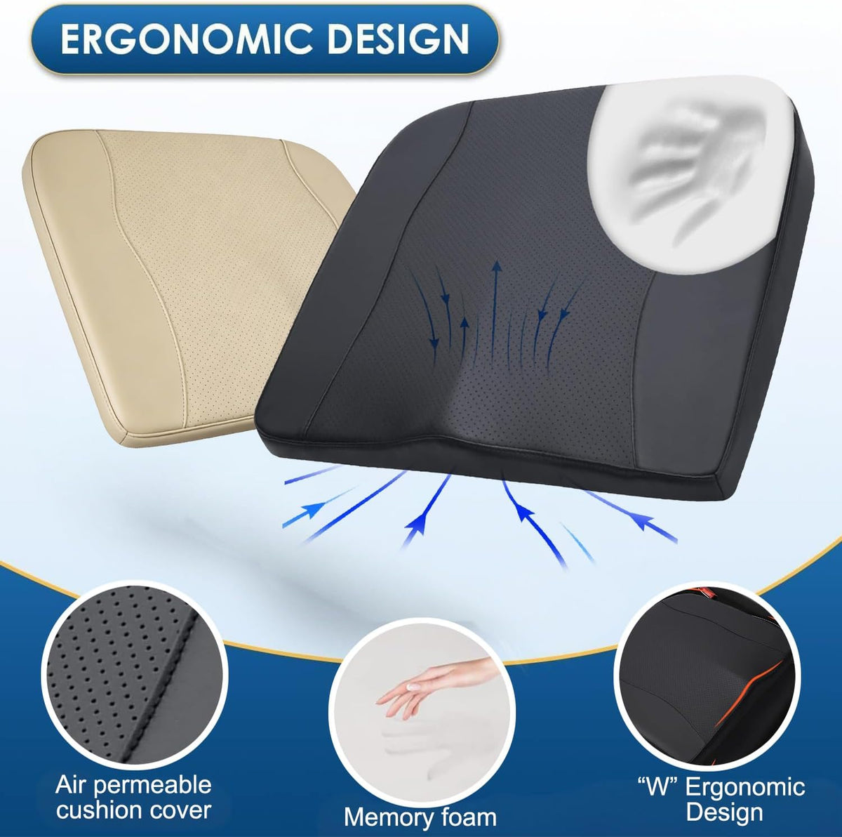 Comfort Memory Foam Car Seat Cushions For Driving,Beige Booster Cushion Pad