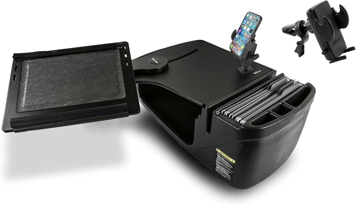 AutoExec Reach Desk Front Seat Car Desk and Portable Workstation with Phone Mount and Phone Vent Clip, Black