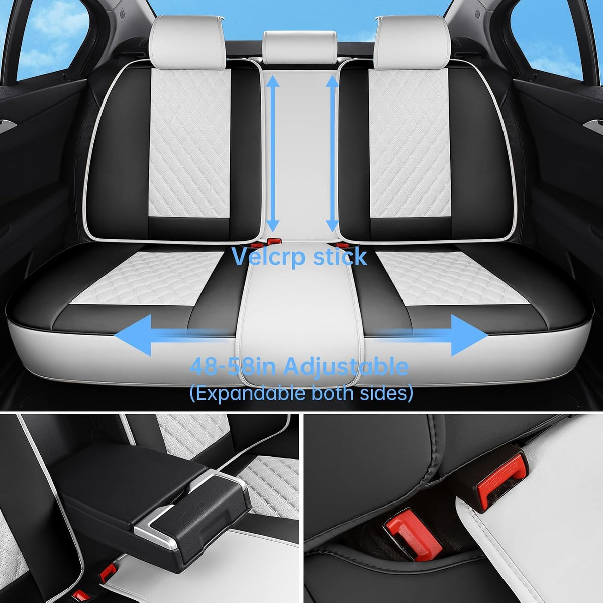 Car Seat Covers Full Set,5 Seat White Leather Seat Covers for Cars,Front Seats and Back Seat Cover,Waterproof Car Seat Cushion Protectors,Universal Fit for Most Cars SUV Trucks (White Black, Full Set)
