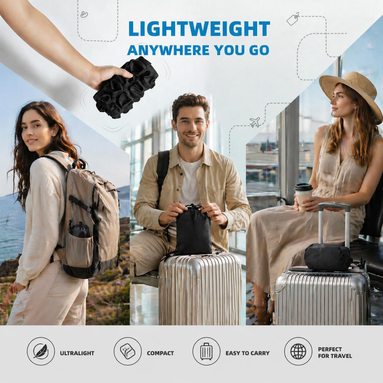 Inflatable Seat Cushion with Press-to-Inflate Design, Airplane Seat Cushion for Long Flights, Travel Cushion for Sciatica Pain Relief, Portable Cushion for Car, Office &amp; Airplane