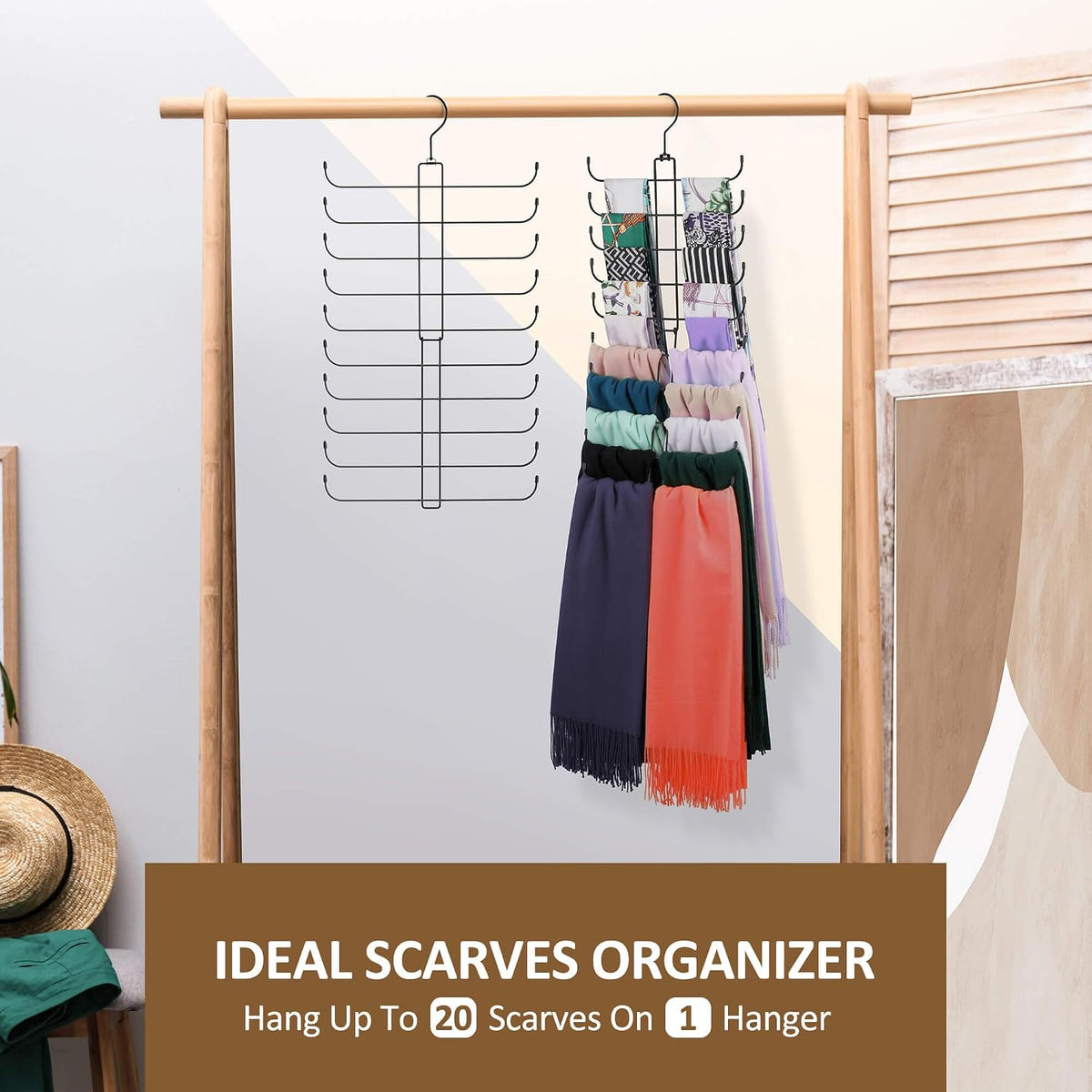 ZEDODIER 2 Pack Scarf Hanger, Scarf Organizer for Closet, Holds 40 Scarves