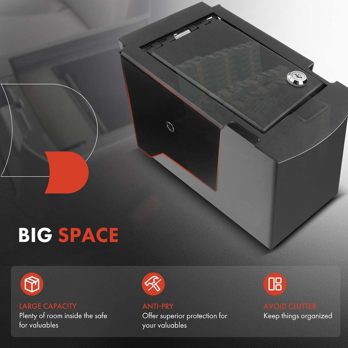A-Premium Center Console Safe Box with 2 Keys Compatible with Ford
