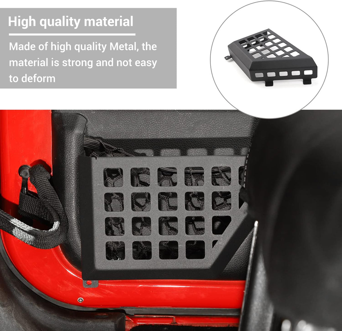 Hoolcar Rear Door Storage Pockets, Door Side Insert Organizer Box Metal Door Net Pocket Replacement Compatible with 2011-2017 Jeep Wrangler JKU, Interior Storage Expansion Accessories, Cut-Out, 2PCs