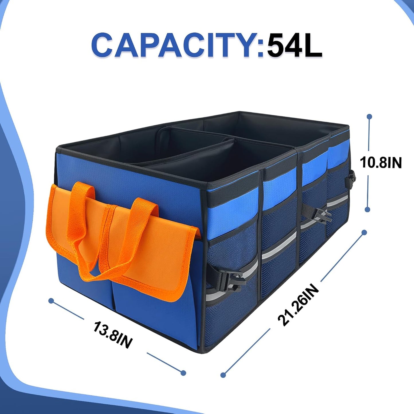 Car Trunk Organizer with Lid, Collapsible Multi-Compartment Car Organizer and Storage, Truck & Car Accessories for Women and Men, 54L Capacity Trunk Organizer for Outdoor/Camper/Travel/SUV/Car Truck