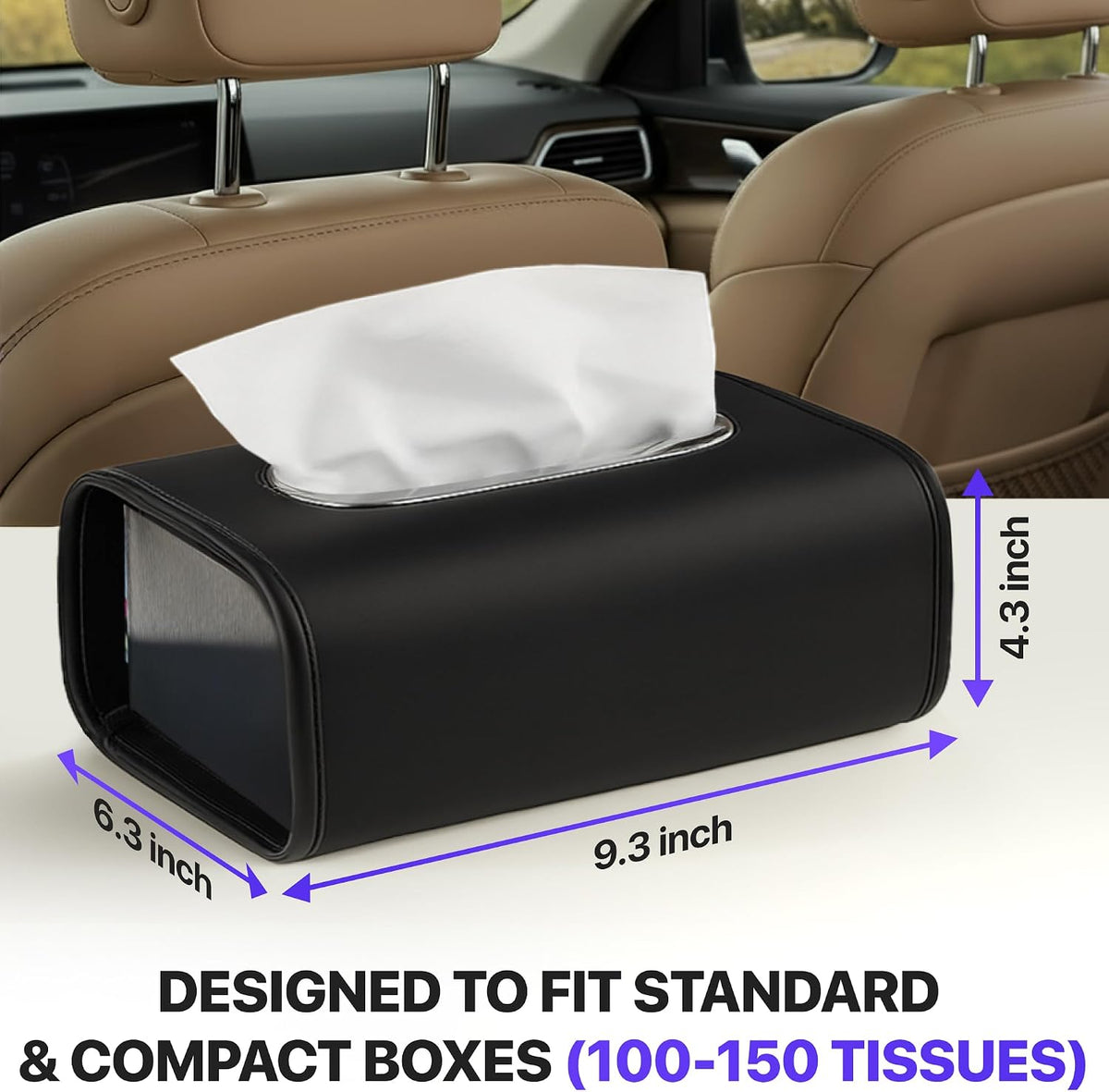 Lucrum Extra Large Car Tissue Holder - PU Leather Tissue Box Cover