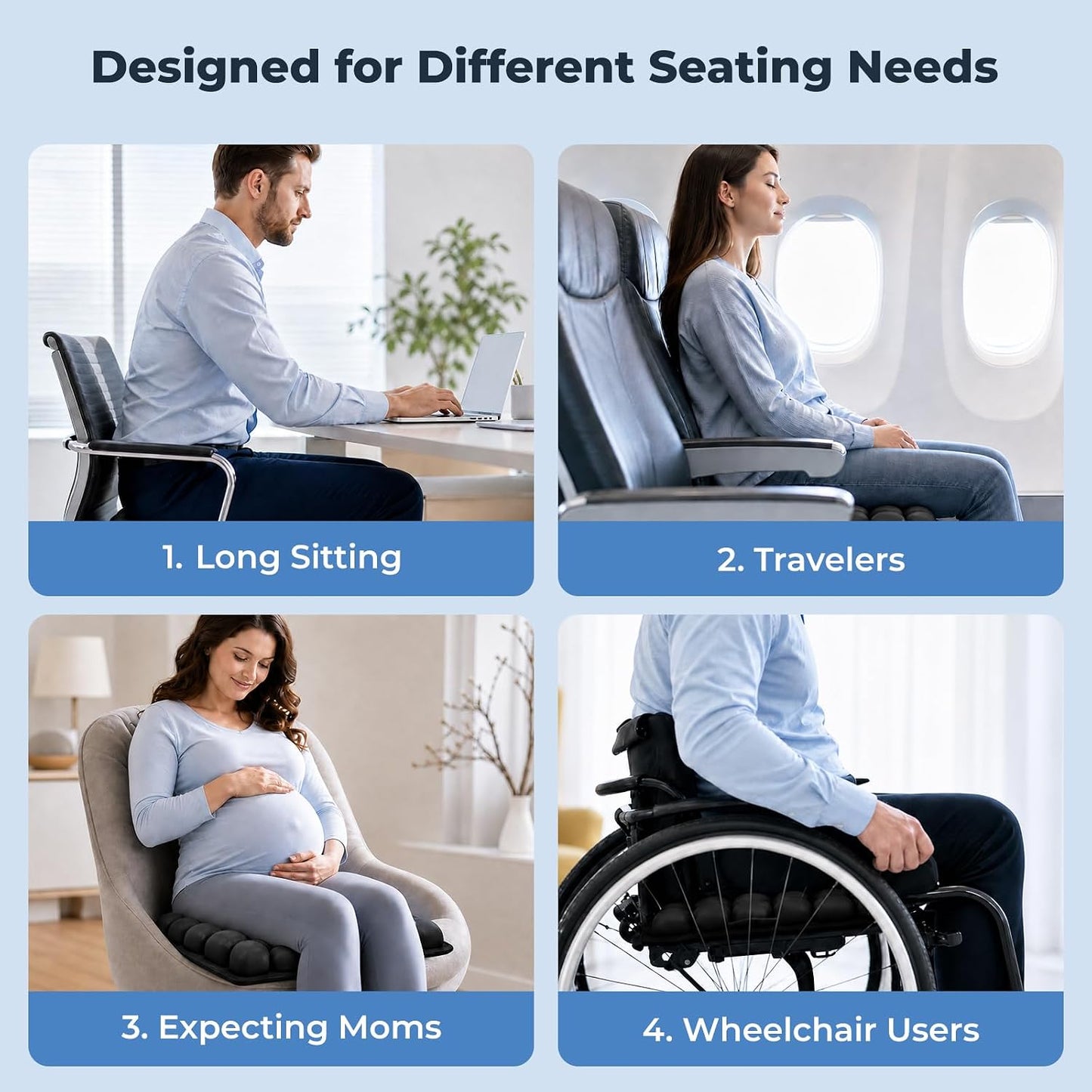 Travel Seat Cushion for Airplane,Inflatable Airplane Seat Cushion | Portable Seat Cushion,Adjustable Air Cushion with Mini Pump for Long Flights,Office Chair,Train and Car Use