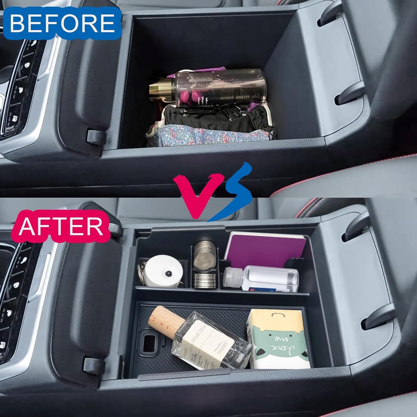 Upgraded Design Center Console Organizer Tray for Hyundai Santa Cruz 2022-2024 - Custom Fit Armrest Insert, Non-Slip ABS Matte Black (Fits SE/SEL Only, Excludes Limited & XRT)