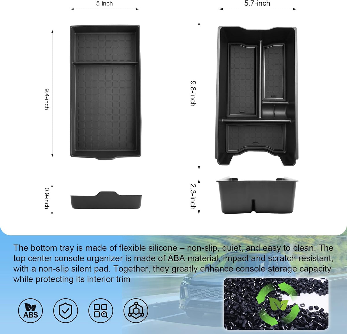 (Upper+Lower Layer) 2026 R AV4 Center Console Organizer for Toyota R AV4 (LE/SE/XLE Premium/Woodland/XSE/Limited), Durable ABS&Silicone Console Tray Insert 2026 R AV4 Accessories