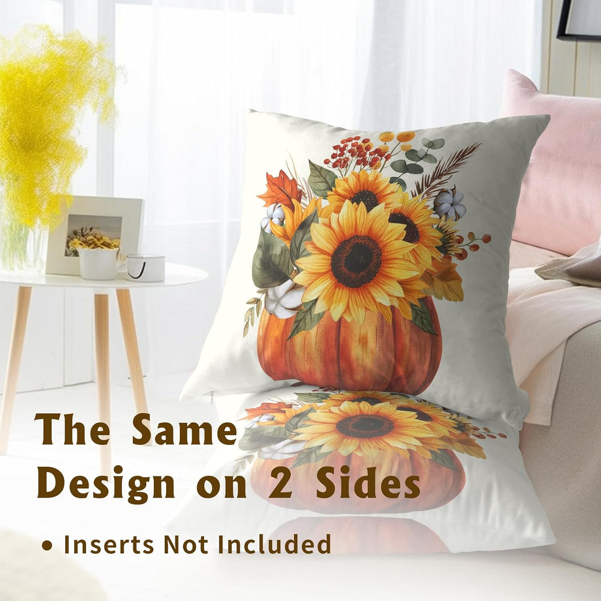 Fall Sunflower Pumpkin Pillow Cover Set of 2-18x18 Inch Autumn Flower Floral Harvest Seasonal Decorative Sofa Couch Cushion Case for Porch Patio Outdoor Indoor Home Decor, lhlhy9YBPV2F88240426