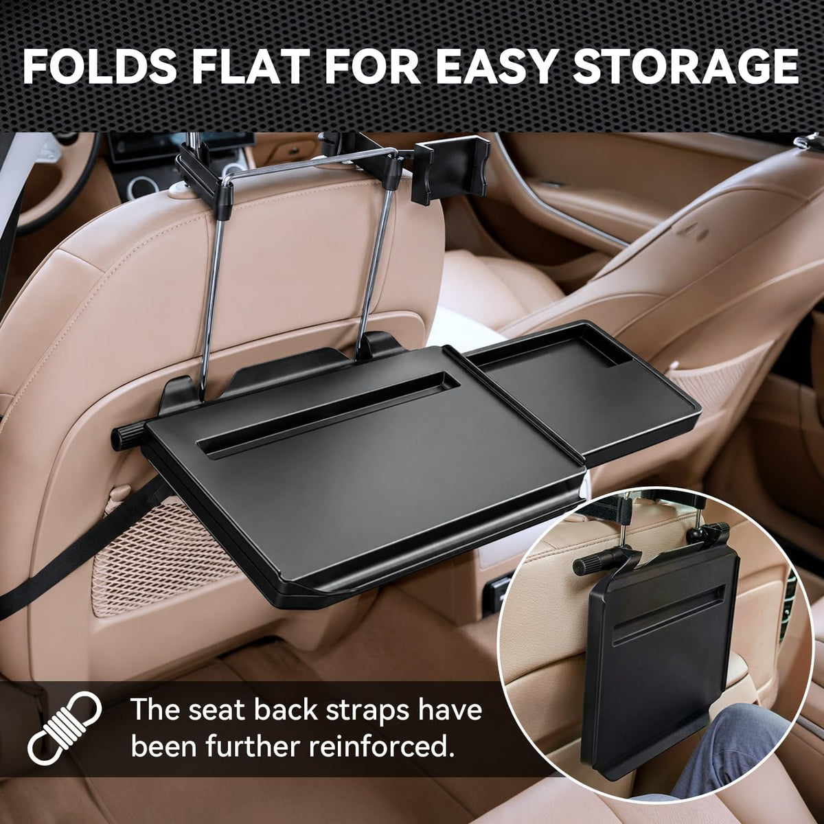 XOOL 2 in 1 Car Steering Wheel Tray, Back Seat Headrest Tray with Phone Holder – Foldable/Height Adjustable Steering Wheel Desk, Car Laptop Desk & Food Tray for Cars, SUVs & Trucks