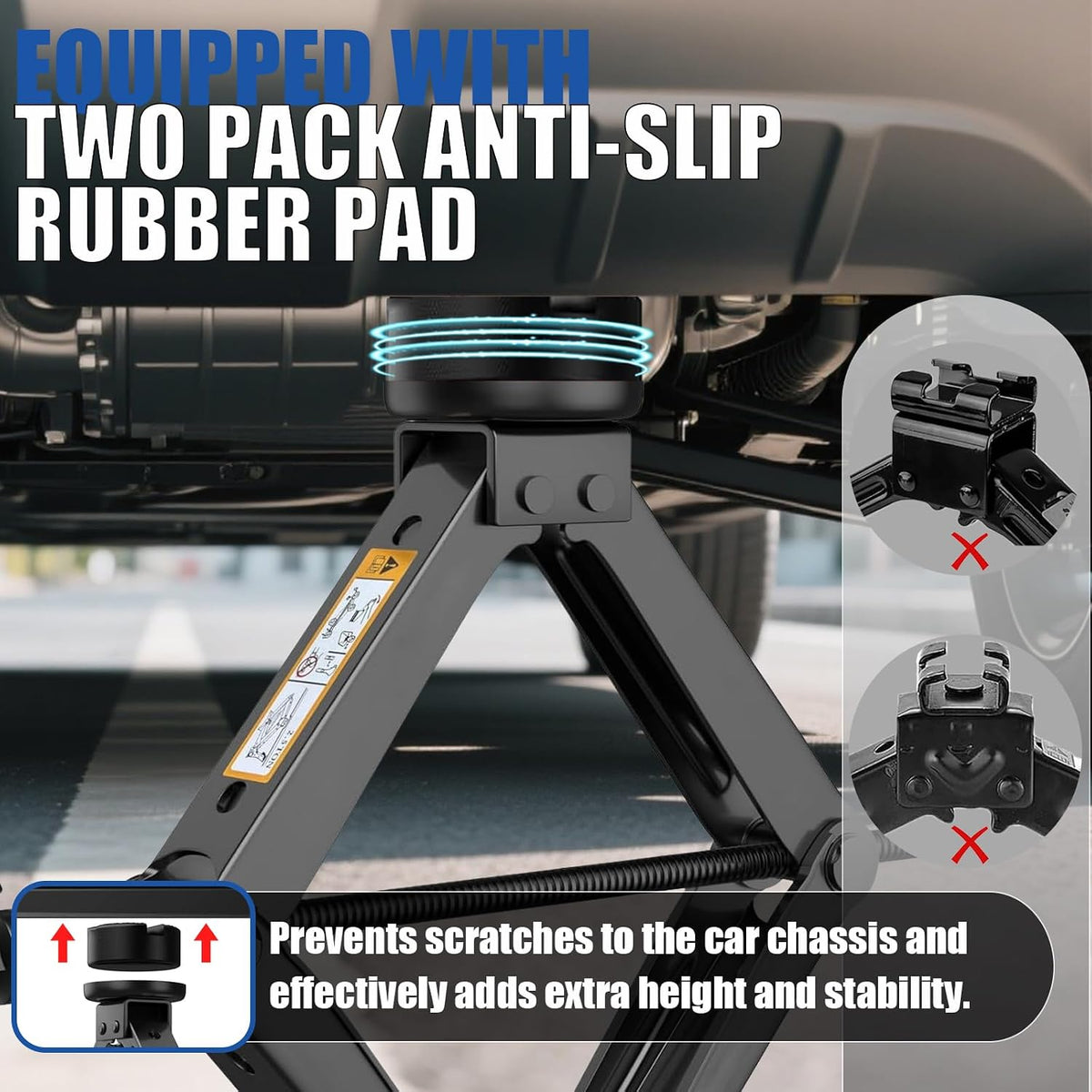 Car Jack Kit 3 Ton/6614 lbs Multipurpose Universal Scissor Jack for Car with Rubber Jack Pad, Portable Spare Tire Changing Kit for Sedan SUV MPV Tesla