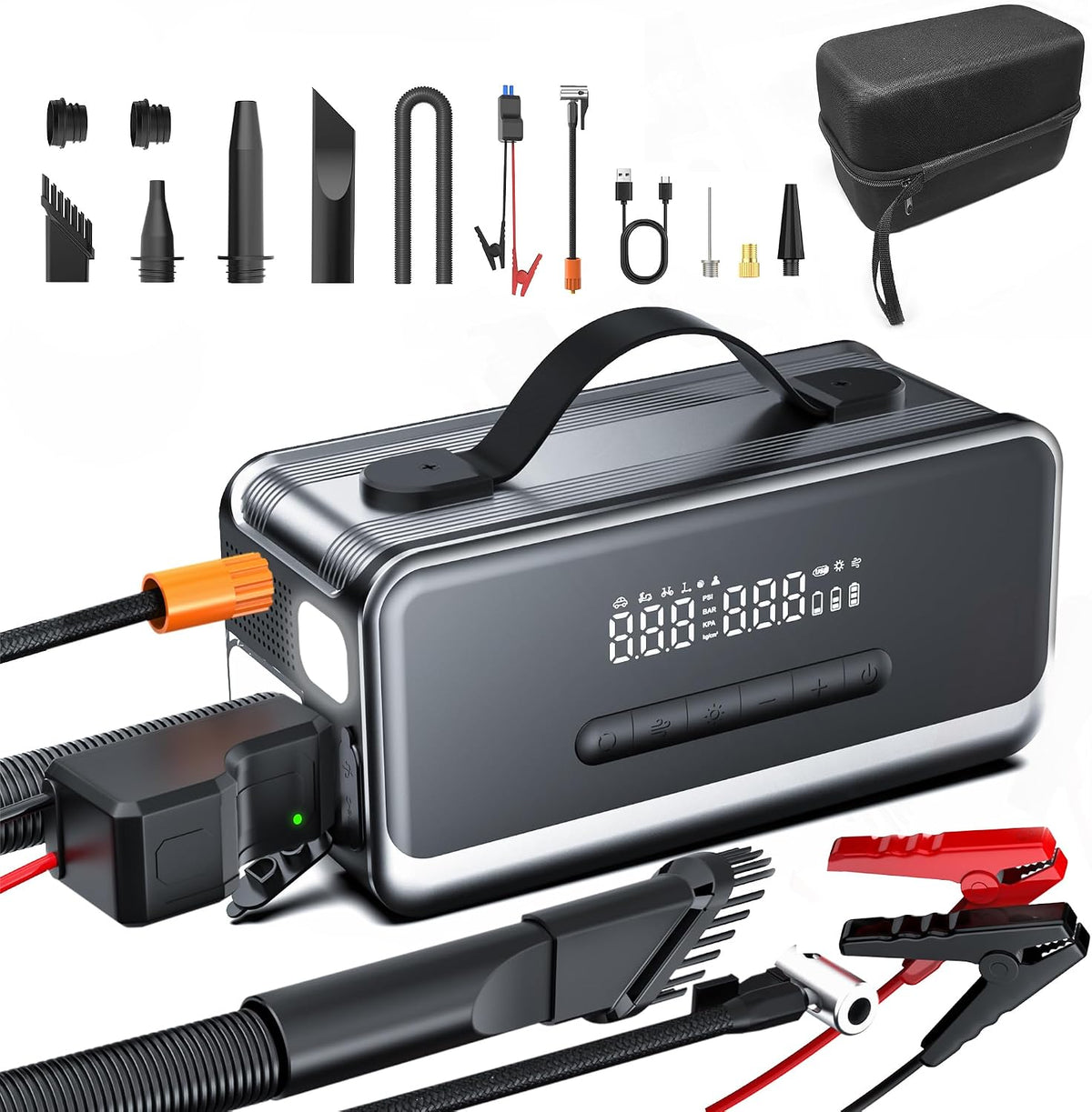 Tire Inflator Portable Air Compressor with Jump Starter, Air Pump for Car