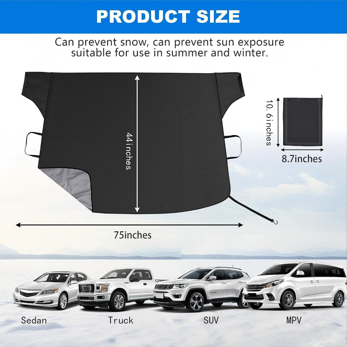 Windshield Cover for Ice and Snow,New Upgraded Heavy Duty Windshield Snow Cover,Extra Large Size (75"x45"),Windproof Winter Frost and Deicing Awning Suitable Fzor Cars, Trucks, SUVs