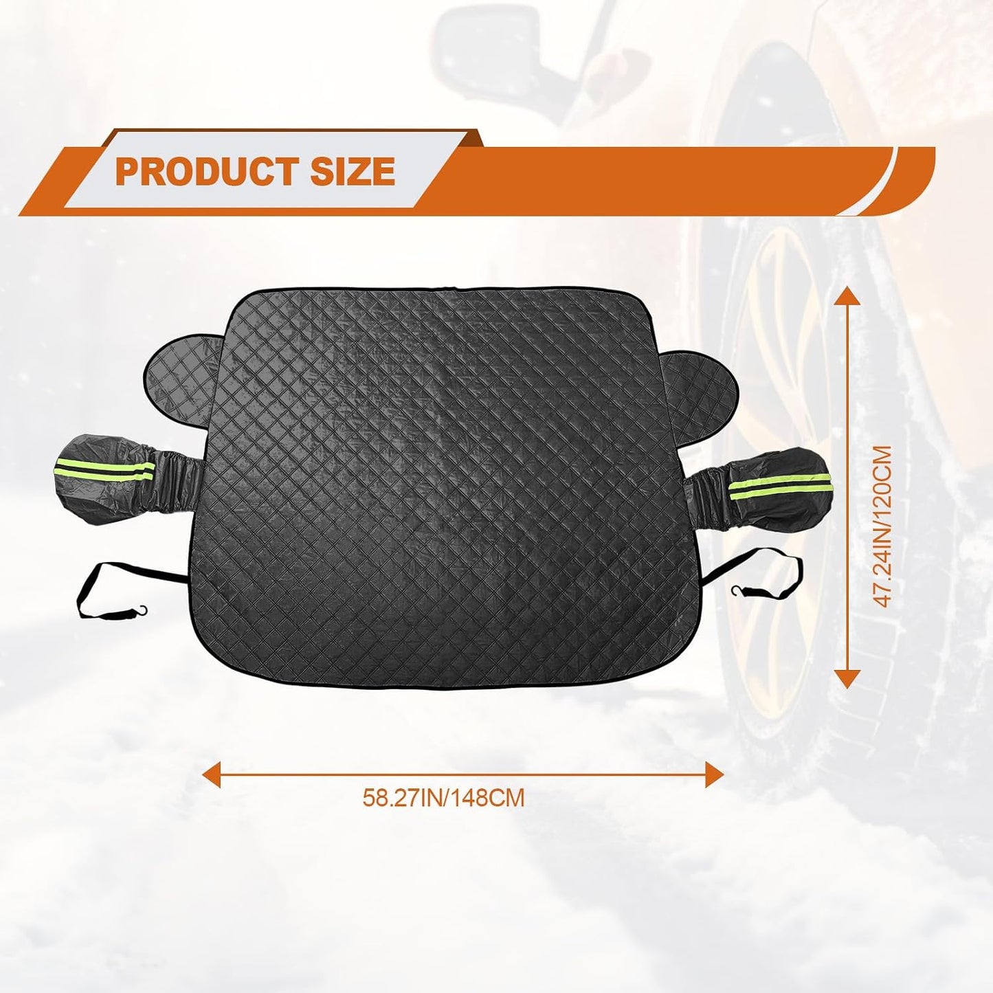 Car Windshield Snow Cover with Side Mirror and Hook, Winter Magnetic Windshield Sun Shade Foldable, Windshield Cover for Ice and Snow, Fit for Small Sedan, Compact SUV, (58"x47") Black