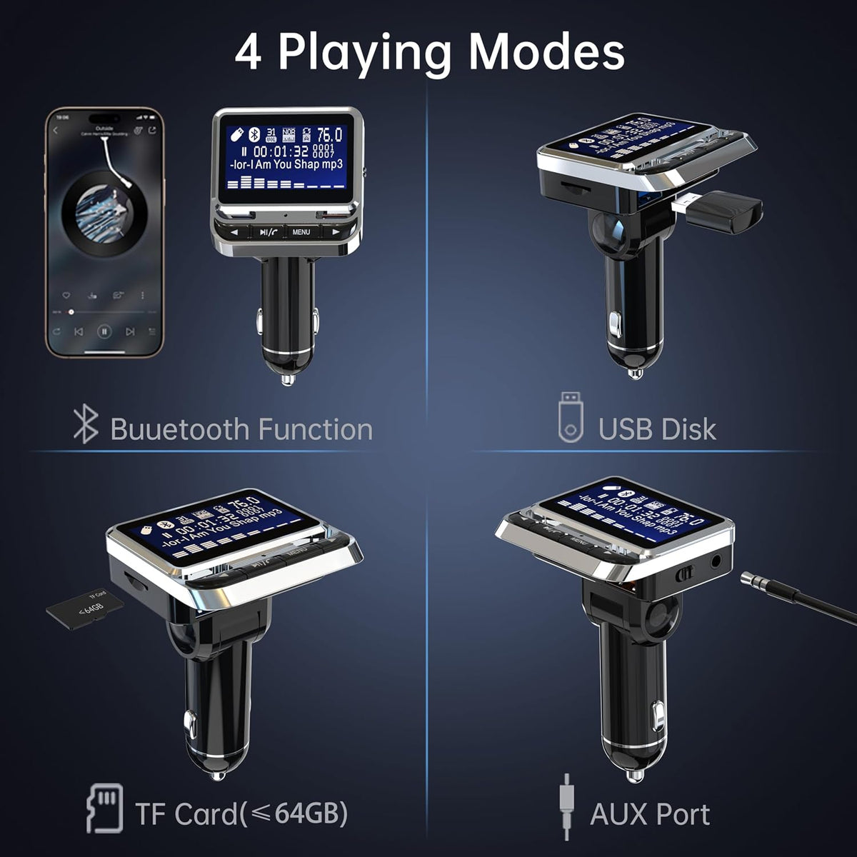 Bluetooth FM Transmitter for Car, Wireless Radio Adapter, 38W [PD 20W + QC 3.0], Handsfree Auto Kit with Remote Control, MP3 Music Player Support Siri Google Assistant U Disk/TF Card/Aux
