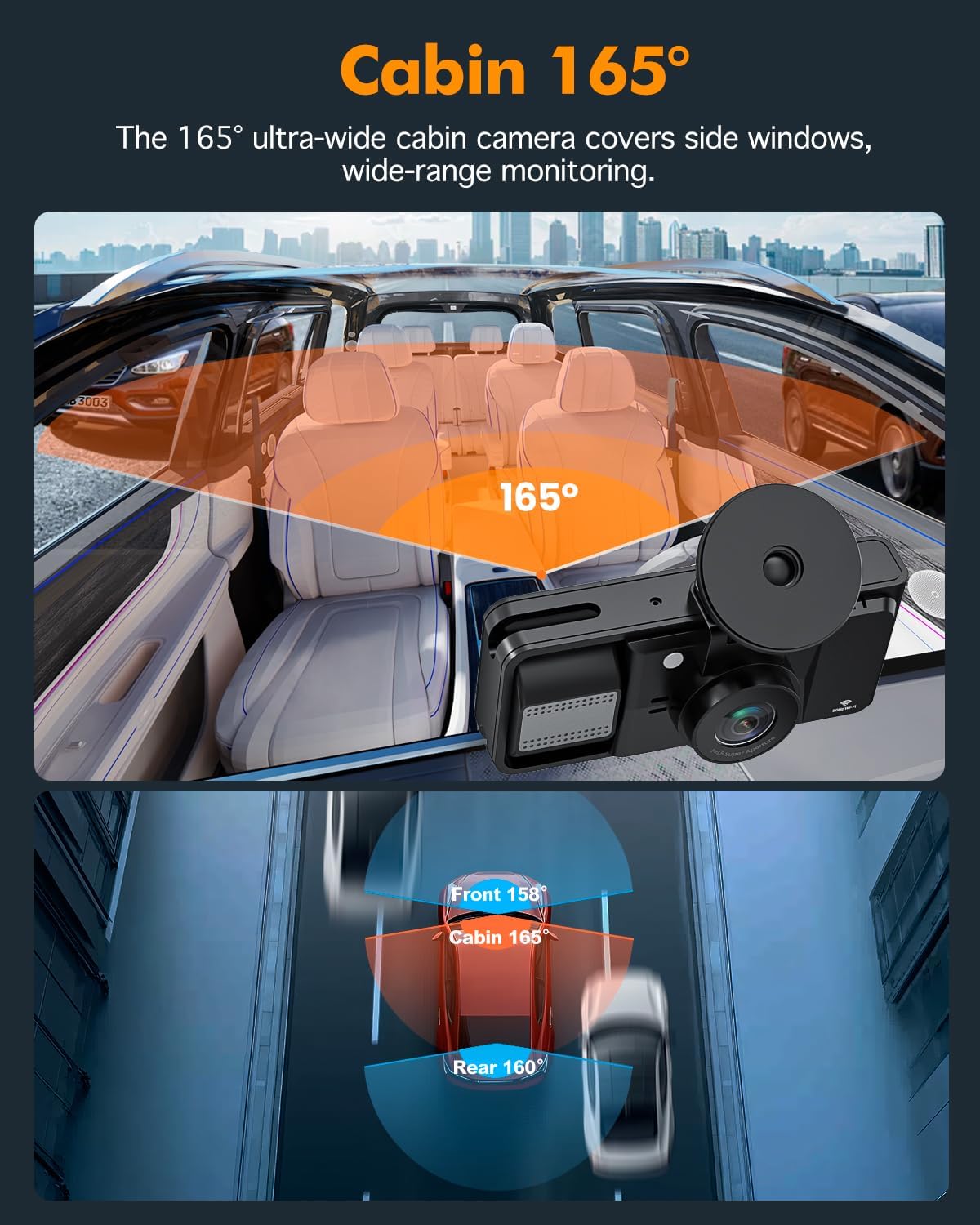Real 4K 3 Channel Dash Cam, STARVIS2 Sensor HDR, 64GB Card, 5.8GHz WiFi GPS