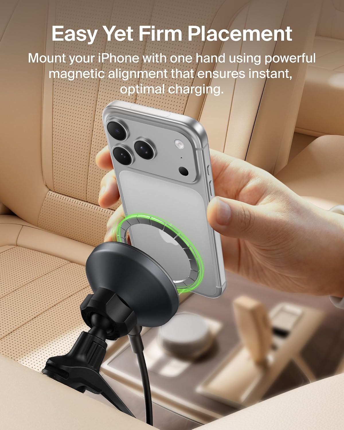 Belkin Qi2 15W Magnetic Wireless Vent Mount, Fast Charging Car Charger