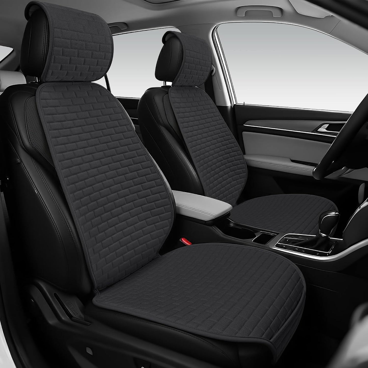 Linen Car Seat Covers Front Seat Covers - 2 PCS Durable & Non-Slip Breathable Cloth Fabric Car Seat Protector, Universal Fit for Most Automotive, Vans, SUVs, Trucks - Black