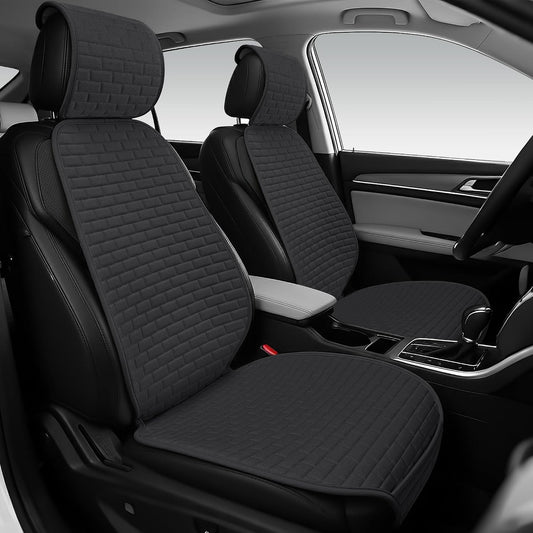 Linen Car Seat Covers Front Seat Covers - 2 PCS Durable & Non-Slip Breathable Cloth Fabric Car Seat Protector, Universal Fit for Most Automotive, Vans, SUVs, Trucks - Black