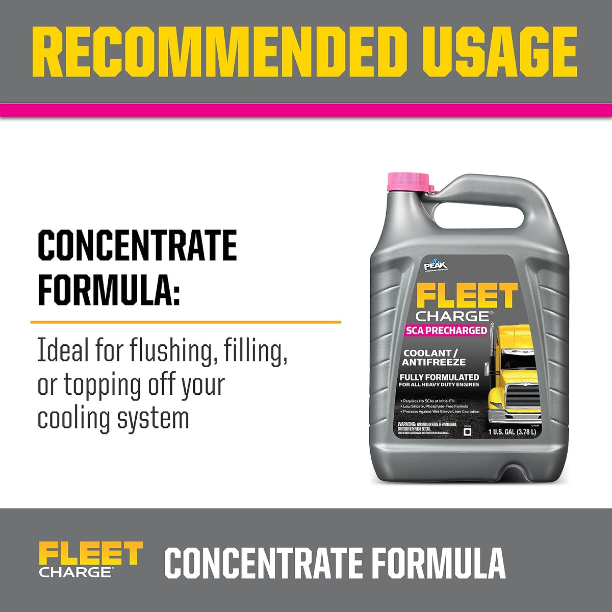 PEAK Fleet Charge SCA Precharged Coolant/Antifreeze, Concentrate, 1 Gallon