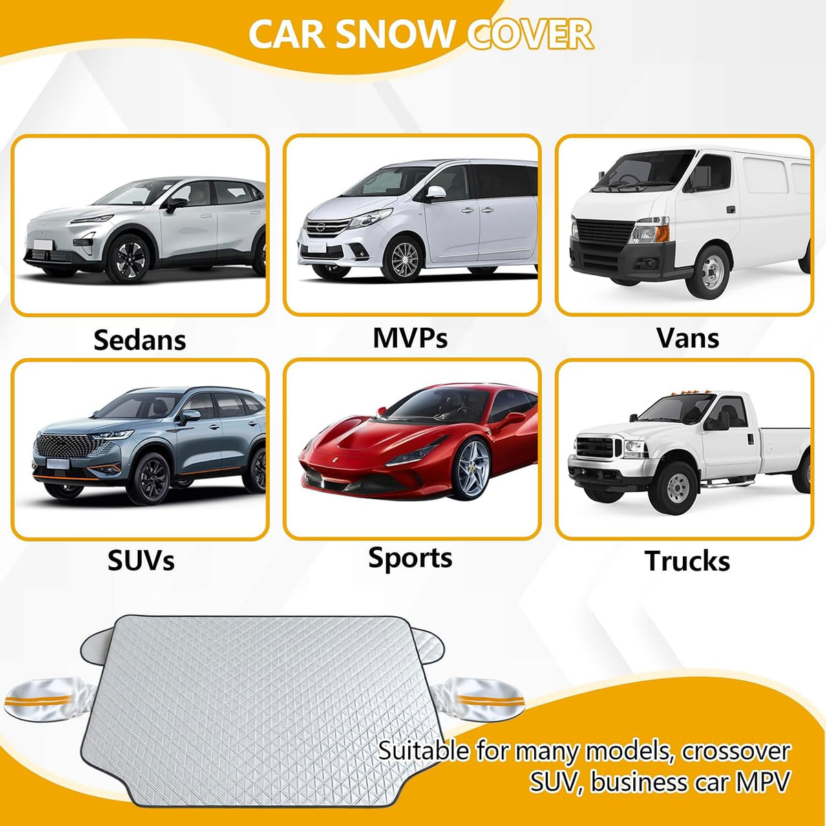 Car Windshield Snow Cover for Ice & Snow Protection,4-Layer Front Windshield Guard with Magnetic Edges & Side Mirror Covers Universal for SUV, Truck, Sedan, Van