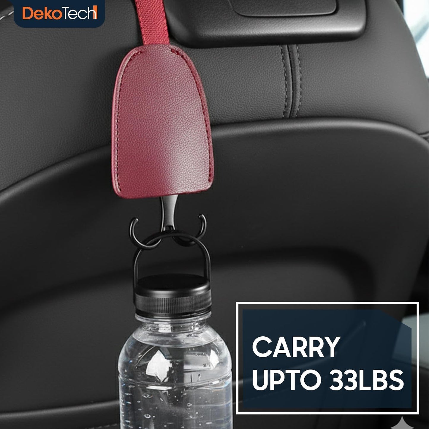 Car Headrest Hook with Leather Strap, Heavy-Duty Back Seat Organizer Hanger for Daily Essentials, Universal Fit, Supports Up to 33 lbs