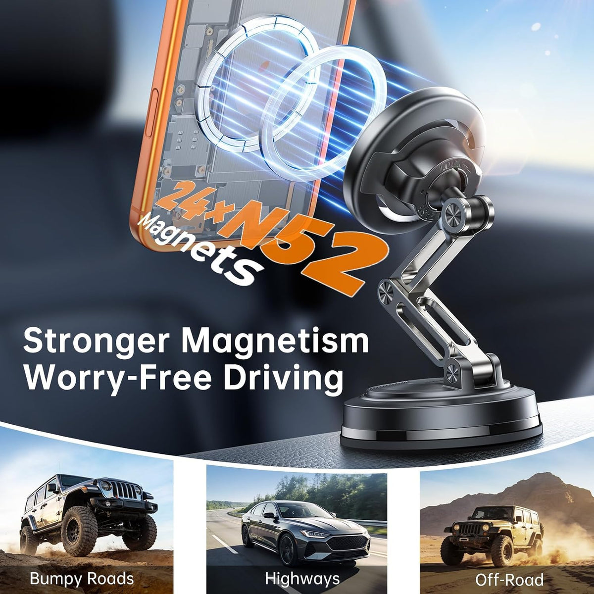 SYNCWIRE for MagSafe Car Mount Vacuum Magnetic Phone Holder Dash Windshield