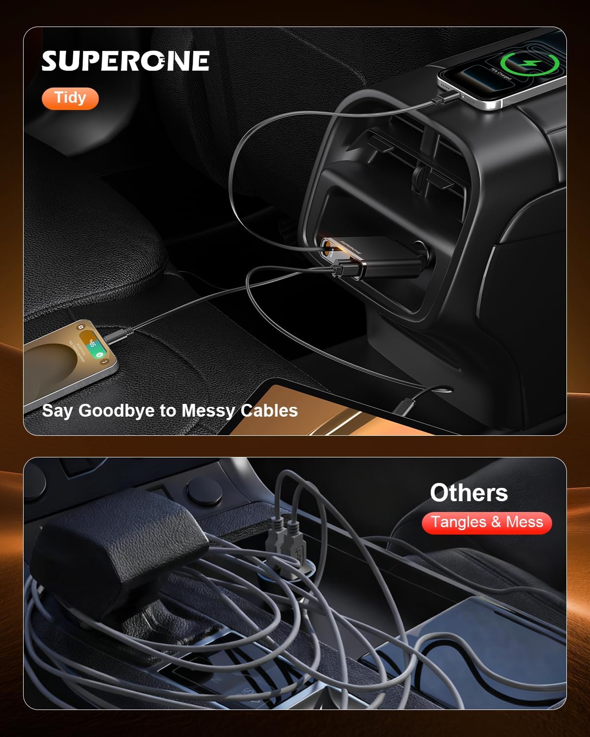 SUPERONE Car Charger USB C Fast Charge, Ultra-Slim Retractable Car Charger