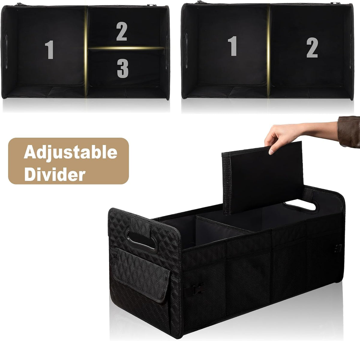 Car Trunk Organizer for SUV, Collapsible Car Storage Organizer Large Black
