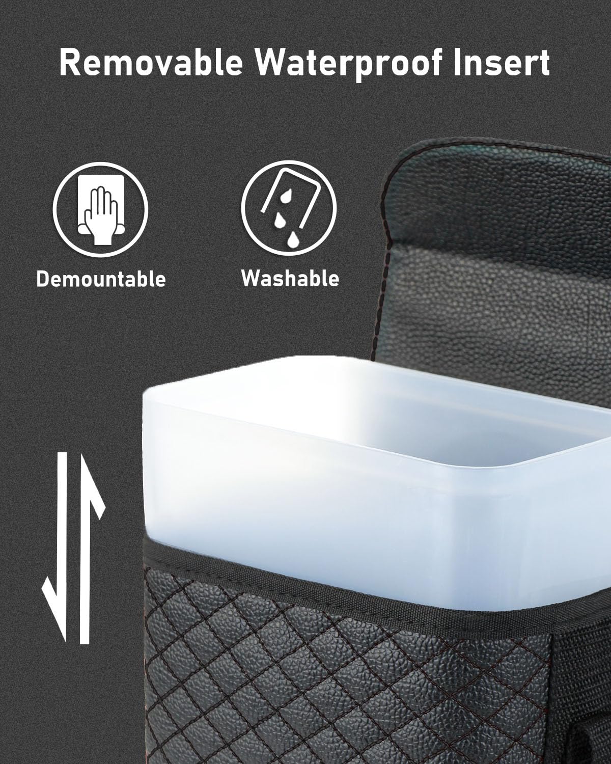 BELINOUS Leather Car Trash Can with Matching Tissue Holder | Waterproof and Leakproof, Mini Car Trash Can with Lid, Adjustable Strap, Small Garbage Bin