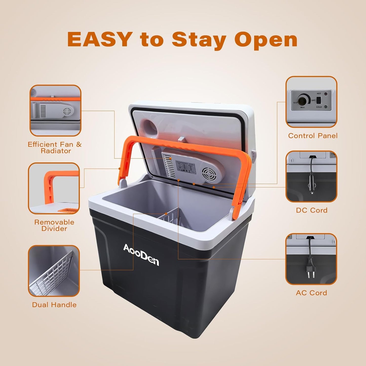Upgrade 27 Quart (25Liter) Electric Car Cooler and Warmer with New Removable lid Design, Thermoelectric Iceless Cooler for Travel, Camping, Vehicles, Truck, Home - 12V DC and 120V