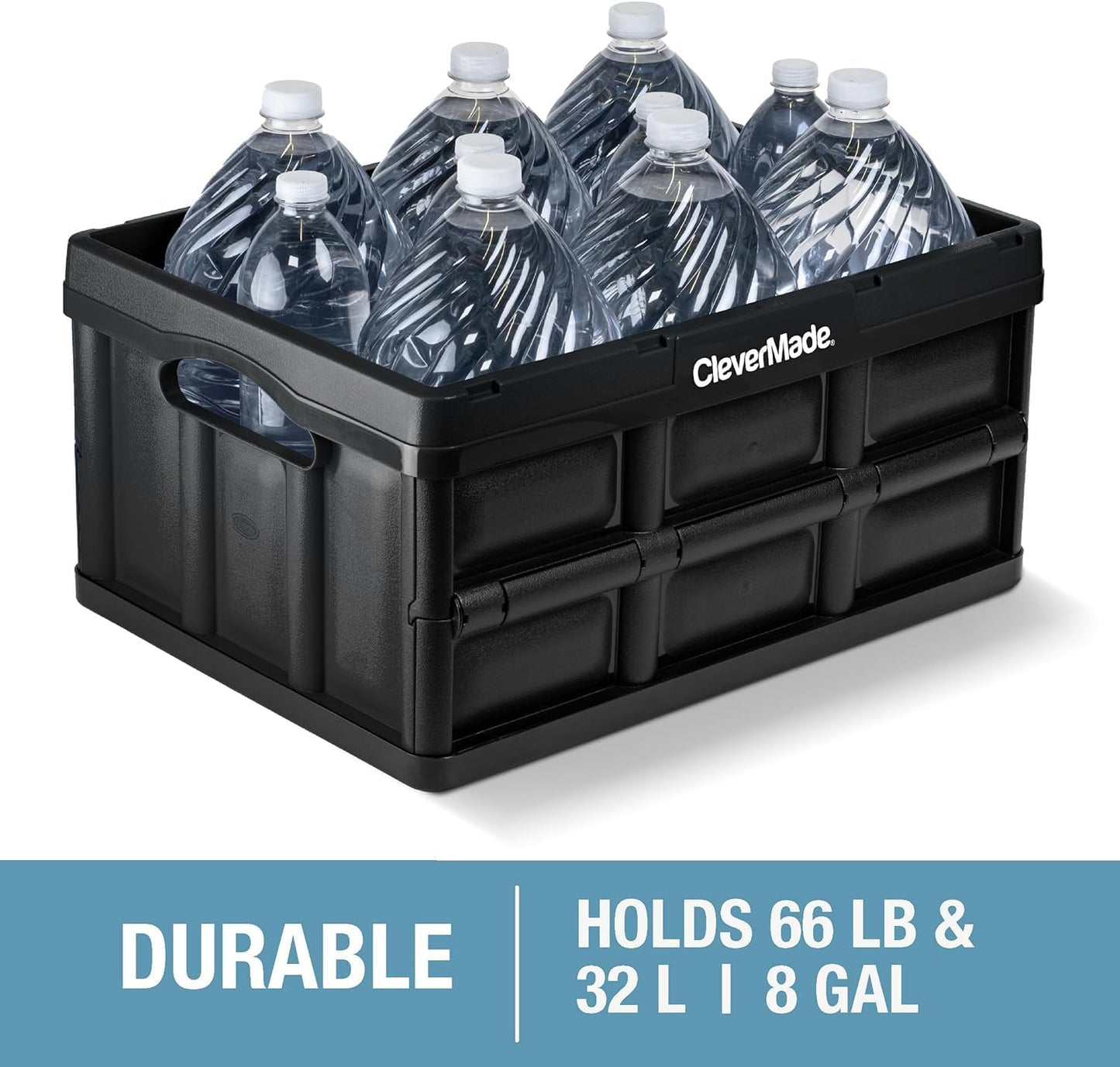 CleverMade Collapsible Storage Bins, 32L 3 Pack, Durable Plastic, Stone | Built-in handles simplify garage, car and household organization, while the roomy open-top keeps bulky supplies accessible