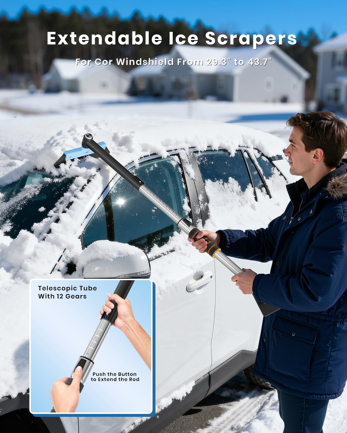 helloleiboo 43.7" Extendable Ice Scraper for Car Windshield, Blue