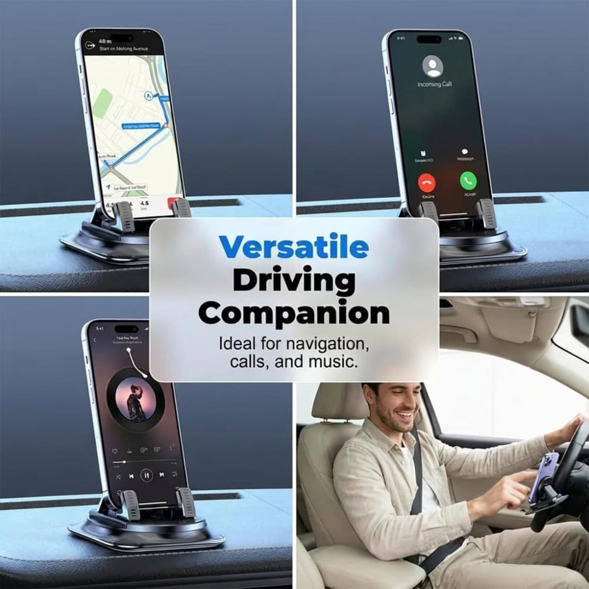 2026 360° Rotatable Car Phone Mount - Adjustable Dashboard Phone Holder, Universal Navigation Stand for Smartphone, Car Interior Accessory (1PC)