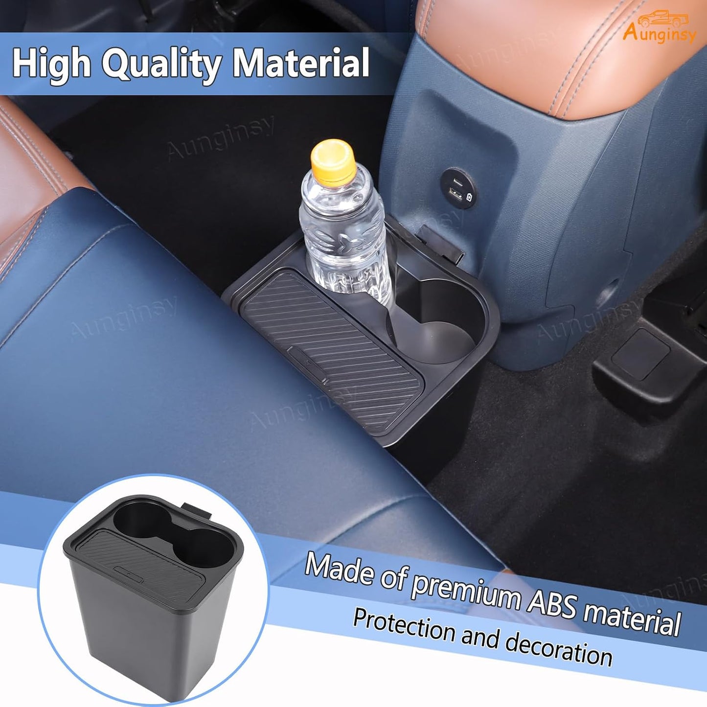 Aunginsy Rear Seat Trash Can Compatible with Ford Maverick 2022-2026, Multi-Function Trash Can with Cup Holder Trash Bin Extra Rear Storage Box Insert Organizer Tray Removable FITS Slot Accessories