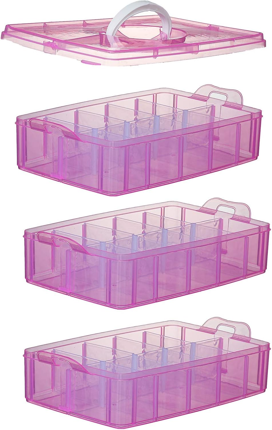 Sooyee Bead Organizer, 3-Tier Craft Organizers and Storage, Stackable Storage Containers with 30 Compartments Dividers for Washi Tape, Toy, Nail, Art Supplies, Fishing Tackle, Pink