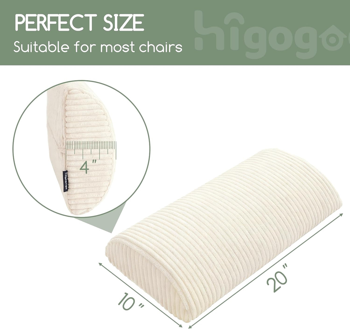 HIGOGOGO Lumbar Support Pillow for Recliner Chair/Accent Chair/Couch, Memory Foam Back Support Cushion for Elderly, Recliner Cushions for Back Rest, Pain Relief, Reading, Washable Cover, Beige