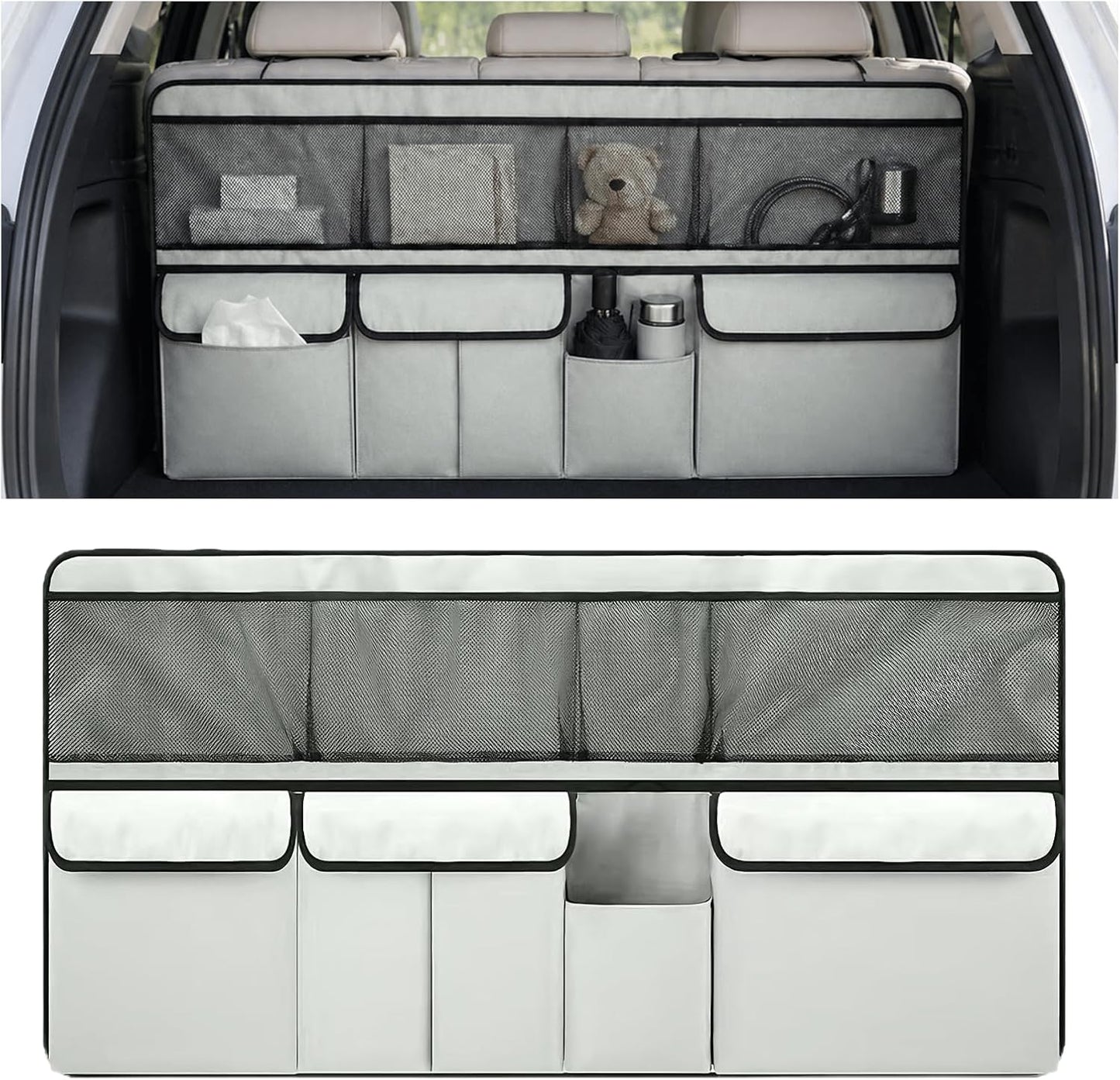 wuyaoyao Car Trunk Organizer, 9 Pockets Large Capacity Vehicle Backseat Hanging Storage Bag, Space Saving Automotive Seat Back Trunk Cargo Organizer Bag for SUV, Universal Car Accessories (Black)