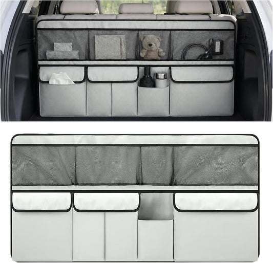 wuyaoyao Car Trunk Organizer, 9 Pockets Large Capacity Vehicle Backseat Hanging Storage Bag, Space Saving Automotive Seat Back Trunk Cargo Organizer Bag for SUV, Universal Car Accessories (Gray)