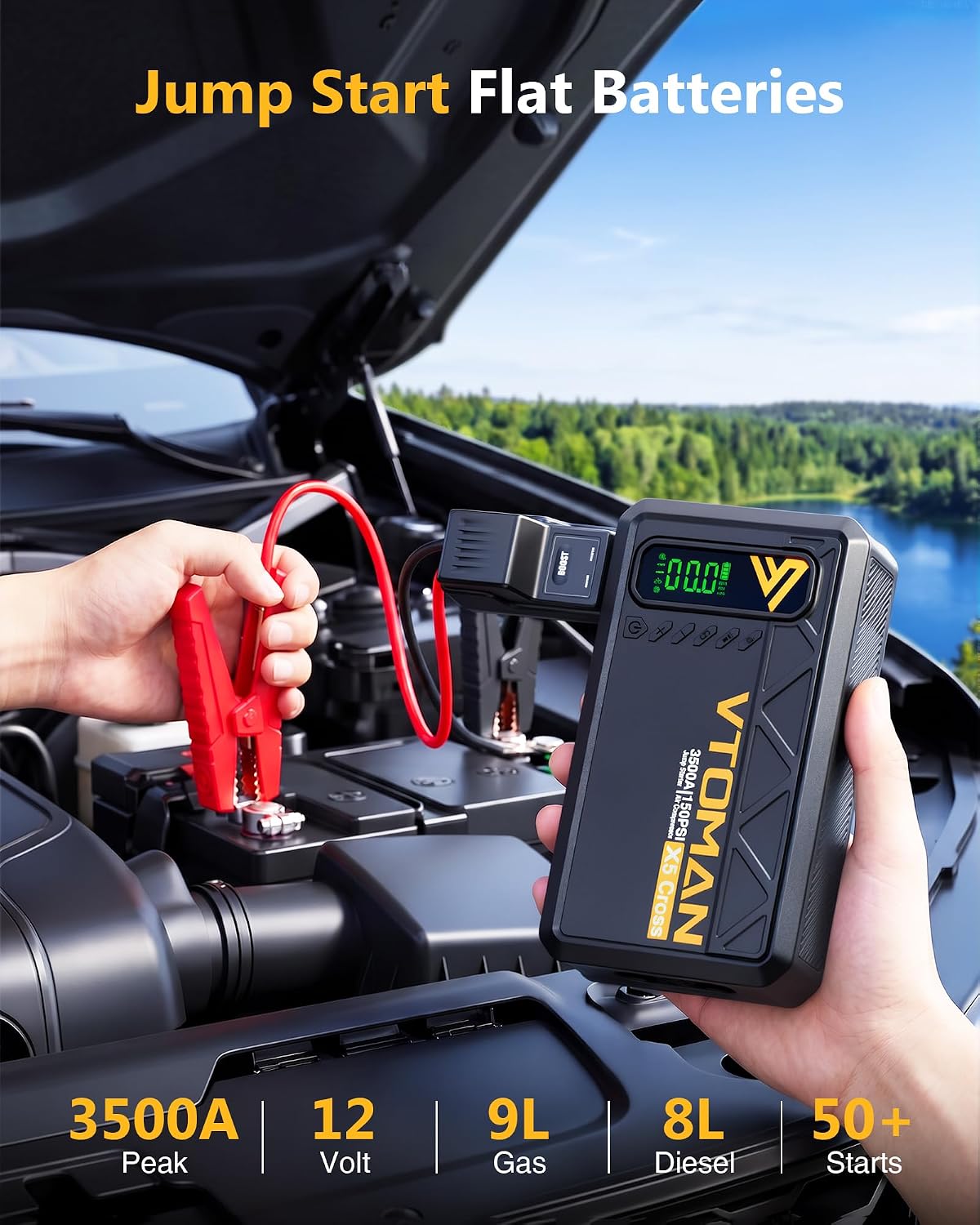 VTOMAN X5 Cross 3500A Jump Starter with Air Compressor, Car Battery Jumper