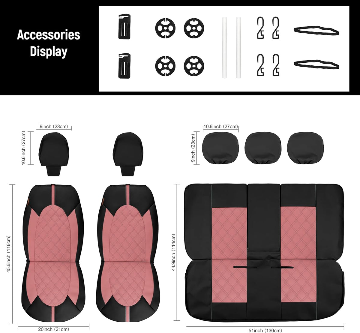 CAROMOP Luxury PU Leather Car Seat Covers Front Set, Anti-Stain Waterproof Automotive Seat Covers for Cars, Universal Car Interior Covers Seat Protectors for SUVs Pick-up Trucks(Dusty Rose)