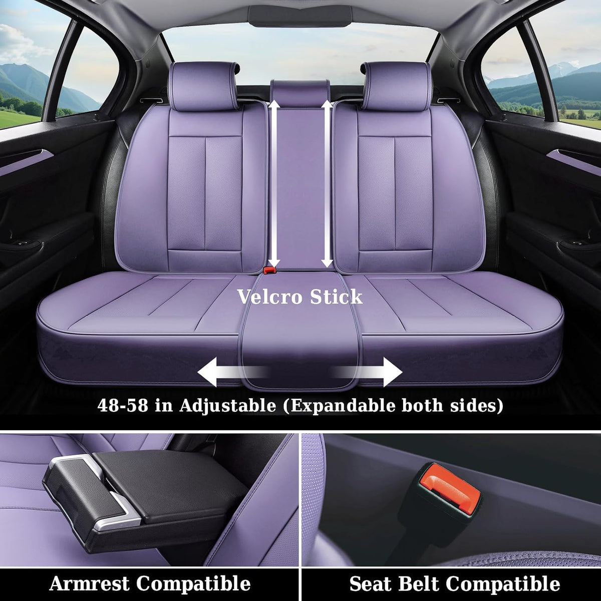 Coverado Universal Seat Covers Front, 2-Pack Universal Seat Covers for Cars, Waterproof Nappa Leather Car Seat Covers with Head Pillow, Auto Protectors Fit for Most Sedans SUV Pick-up Truck-Purple