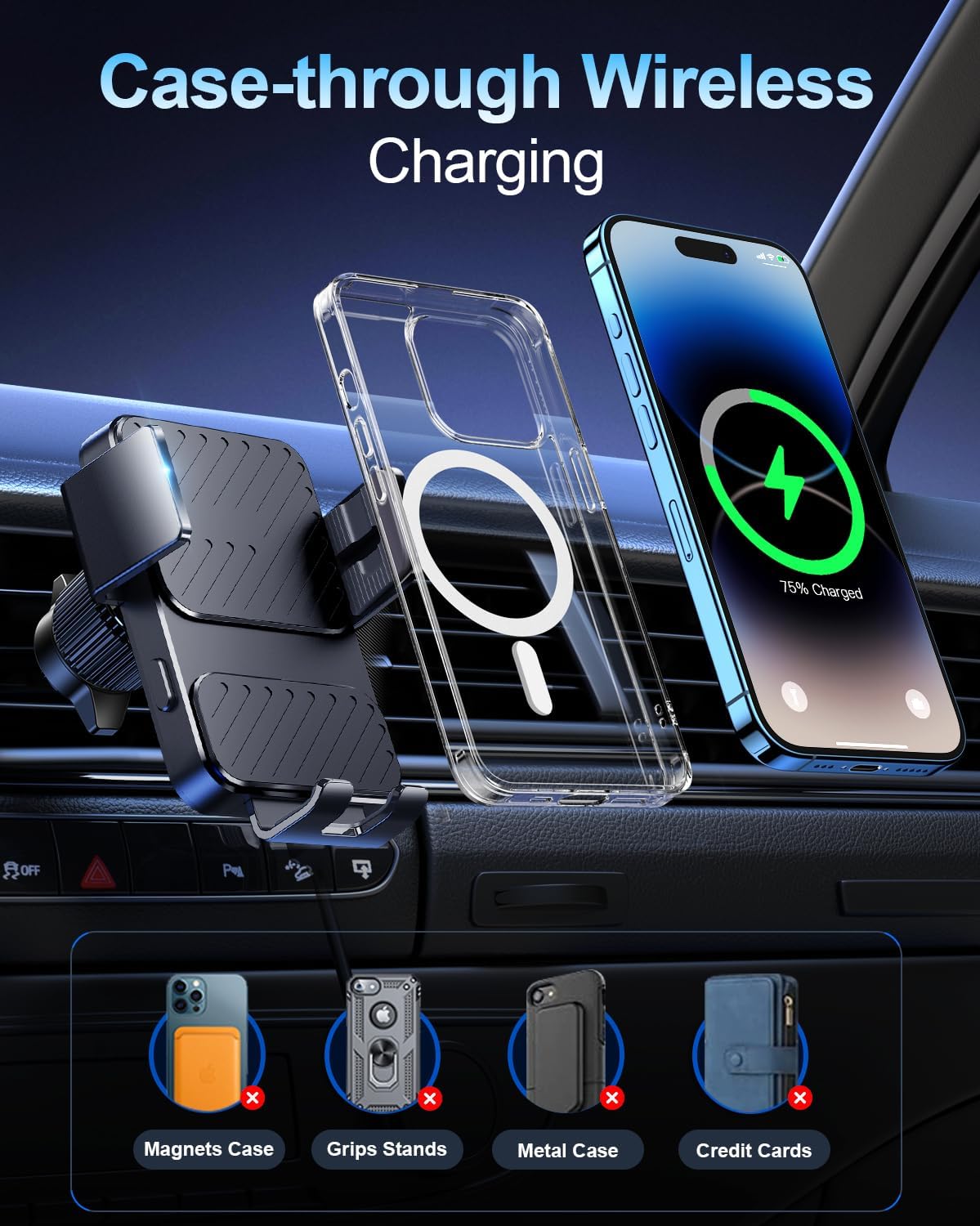 Wireless Car Charger, Phone Holders for Your Car 15W Fast Charging Auto Clamping, Air Vent Car Phone Mount for iPhone 17 16 15 14 13 Mini Pro Max XR, Samsung Galaxy S25 Ultra S24 S23 S22 S21